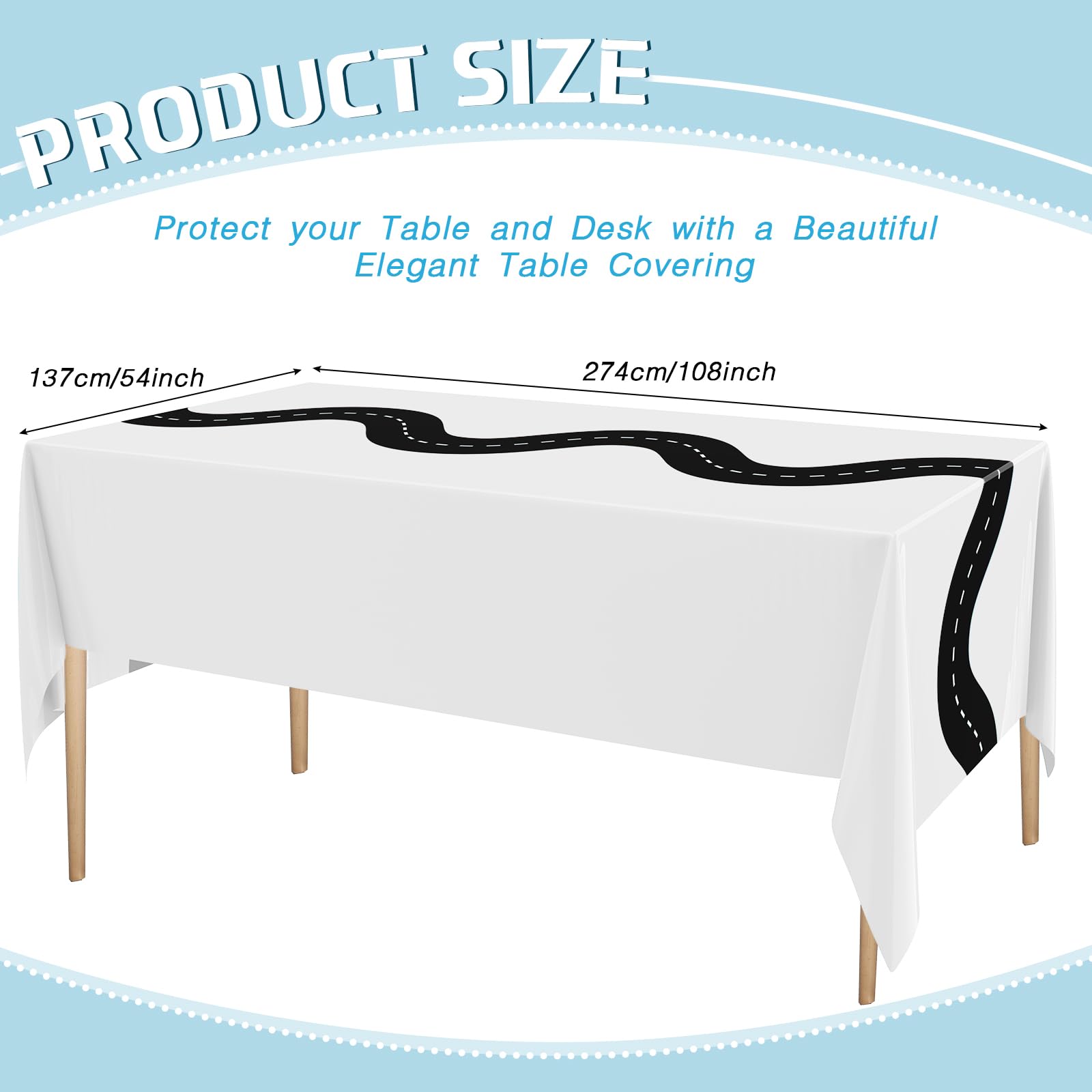 Irenare 3-Pack Racing Tablecloths 54x108 Inch Disposable Car Theme Party Decor (White)