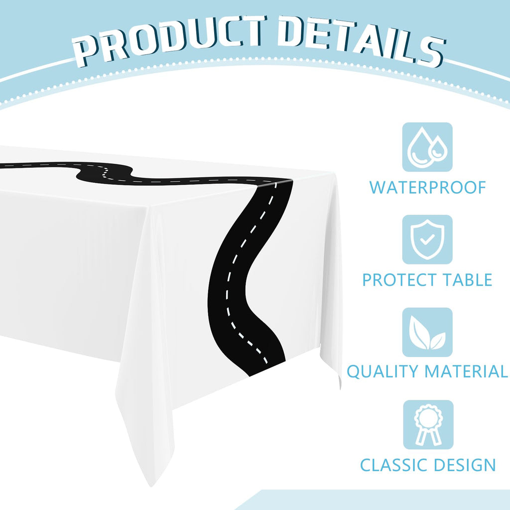 Irenare 3-Pack Racing Tablecloths 54x108 Inch Disposable Car Theme Party Decor (White)