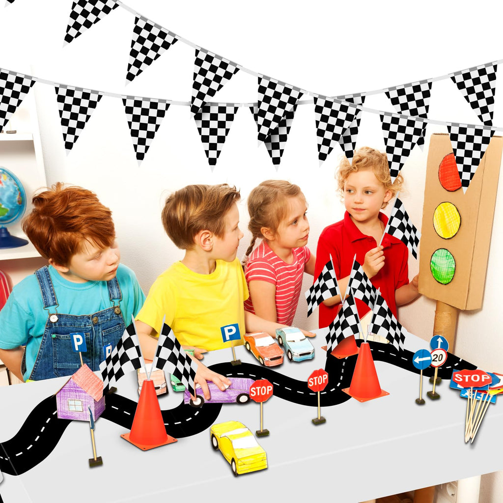 Irenare 3-Pack Racing Tablecloths 54x108 Inch Disposable Car Theme Party Decor (White)