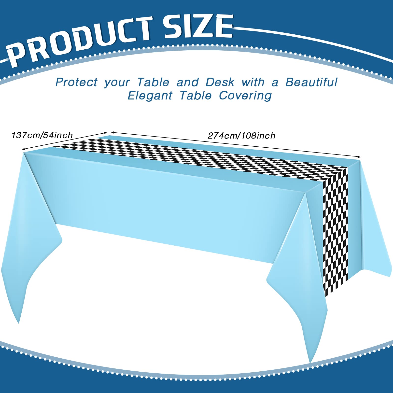 Irenare 3-Pack Sky Blue Racing Car Tablecloths, 54x108 Inch PE Racetrack Table Cover for Vintage Car Themed Party Decorations