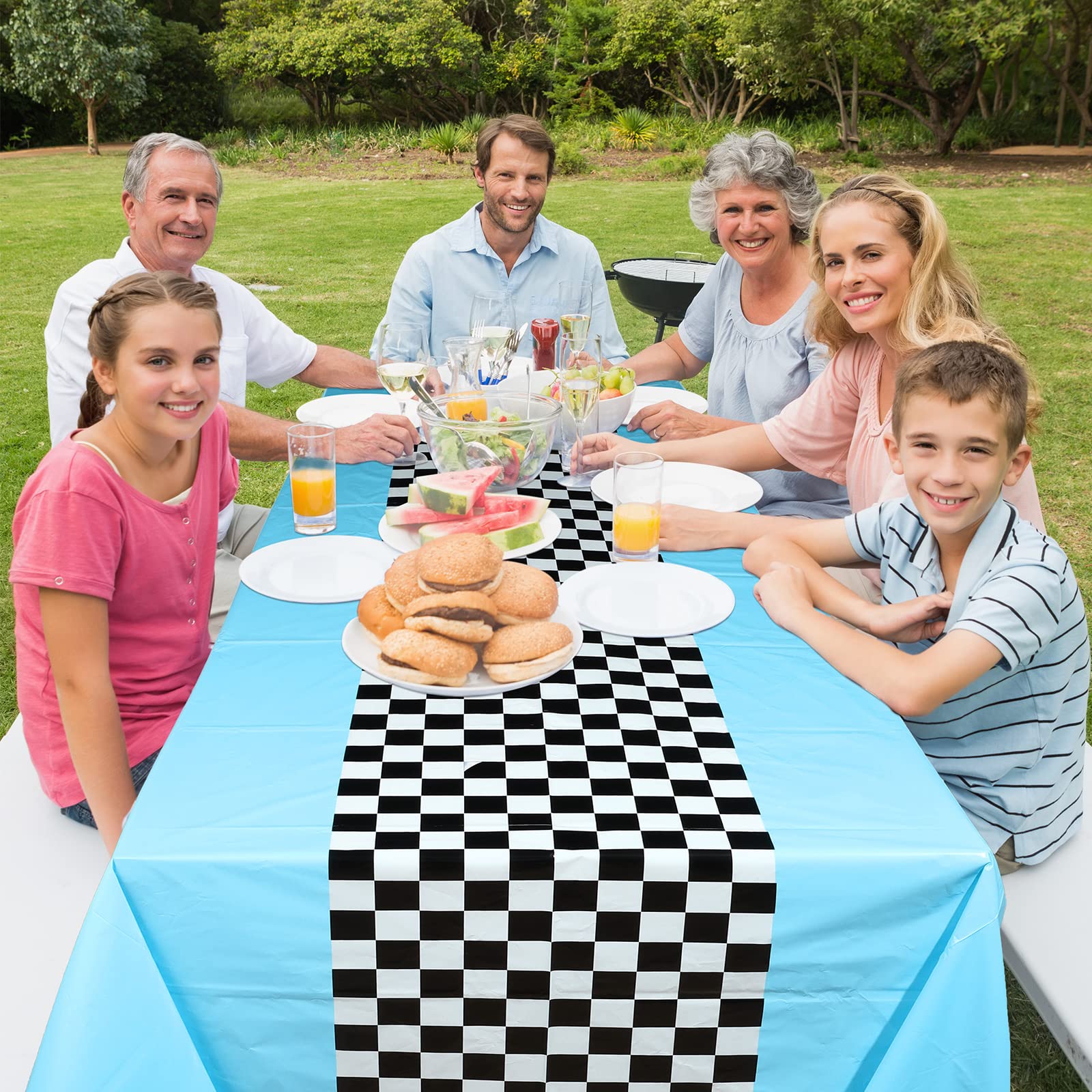 Irenare 3-Pack Sky Blue Racing Car Tablecloths, 54x108 Inch PE Racetrack Table Cover for Vintage Car Themed Party Decorations