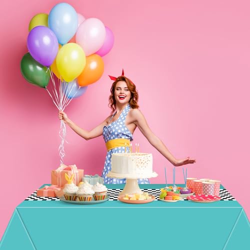 Irenare Car Birthday Party Supplies: 3 Cyan Racetrack Tablecloths 54x108 Inches