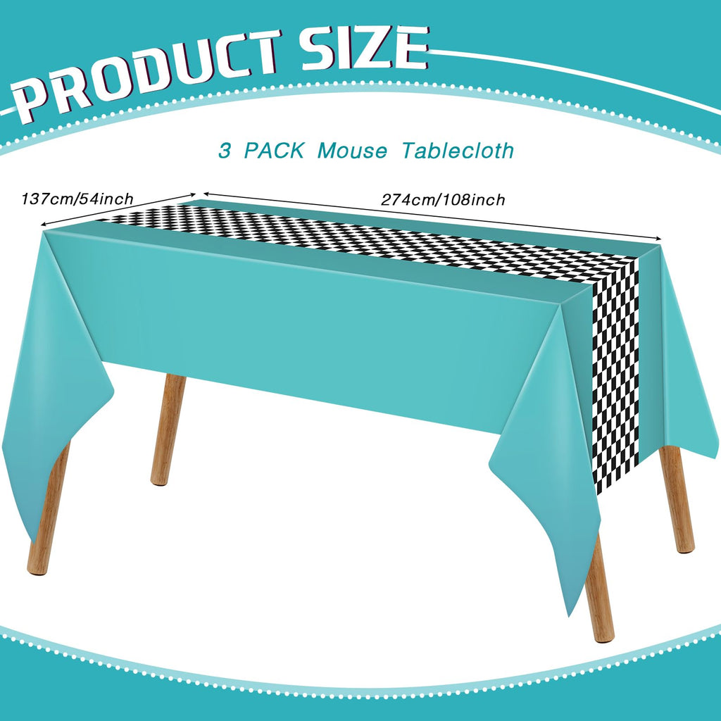 Irenare Car Birthday Party Supplies: 3 Cyan Racetrack Tablecloths 54x108 Inches