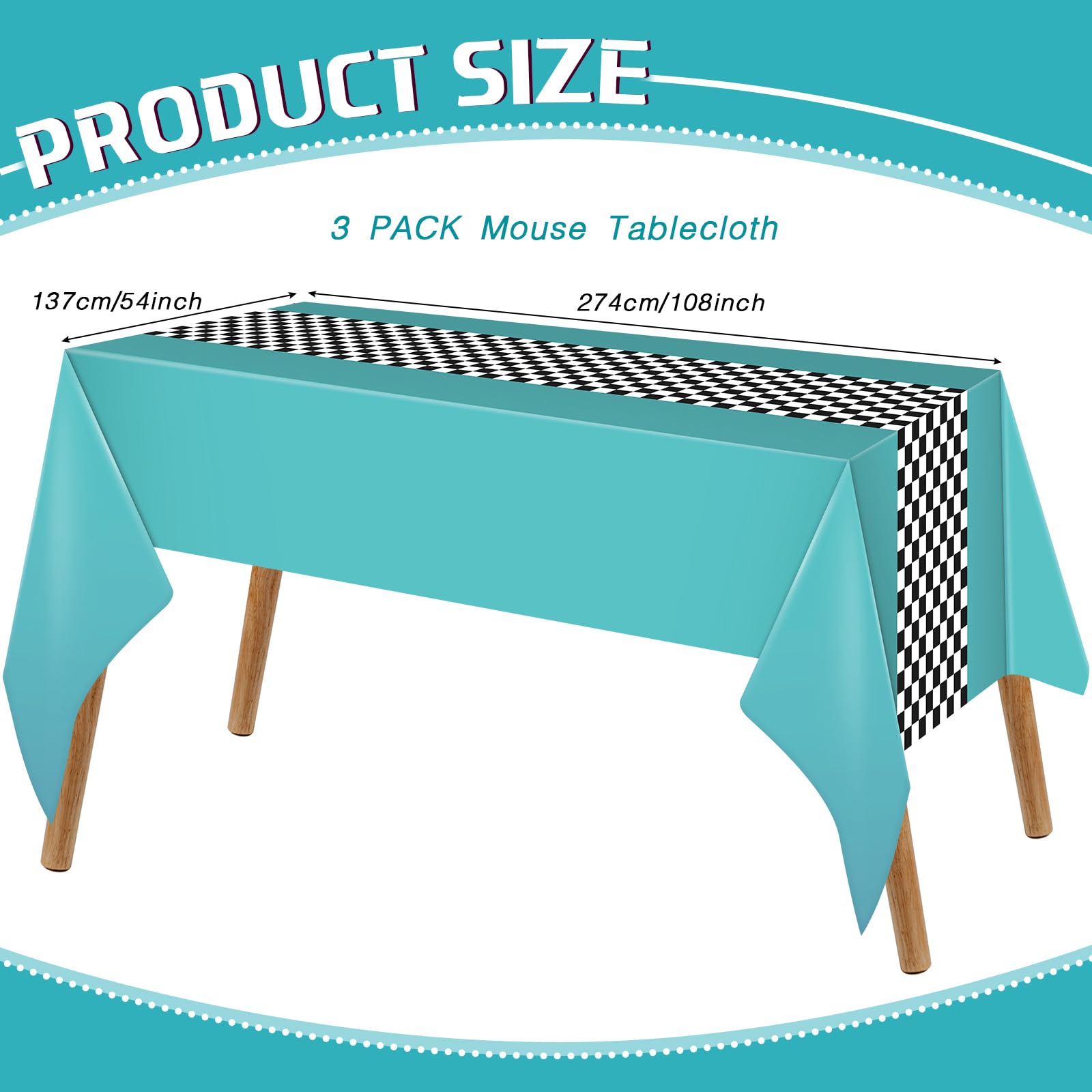 Irenare Car Birthday Party Supplies: 3 Cyan Racetrack Tablecloths 54x108 Inches