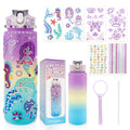 iRFKCIOW DIY Water Bottle Decorating Kit for Girls Ages 4-12 - 750ml with Gem Stickers, Lanyard, and Straw