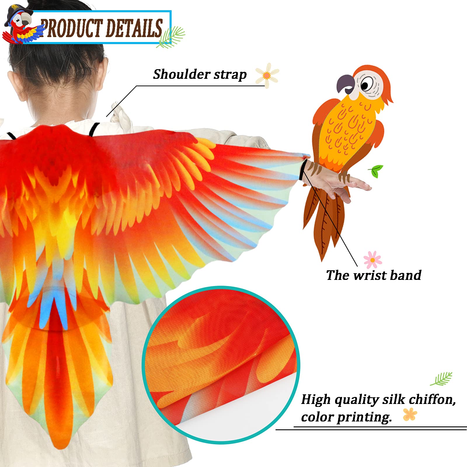 IROLEHOME Bird Costume Set for Kids – Eagle Wings with Headband, Lightweight Chiffon Dress-Up Cape for Ages 3-10