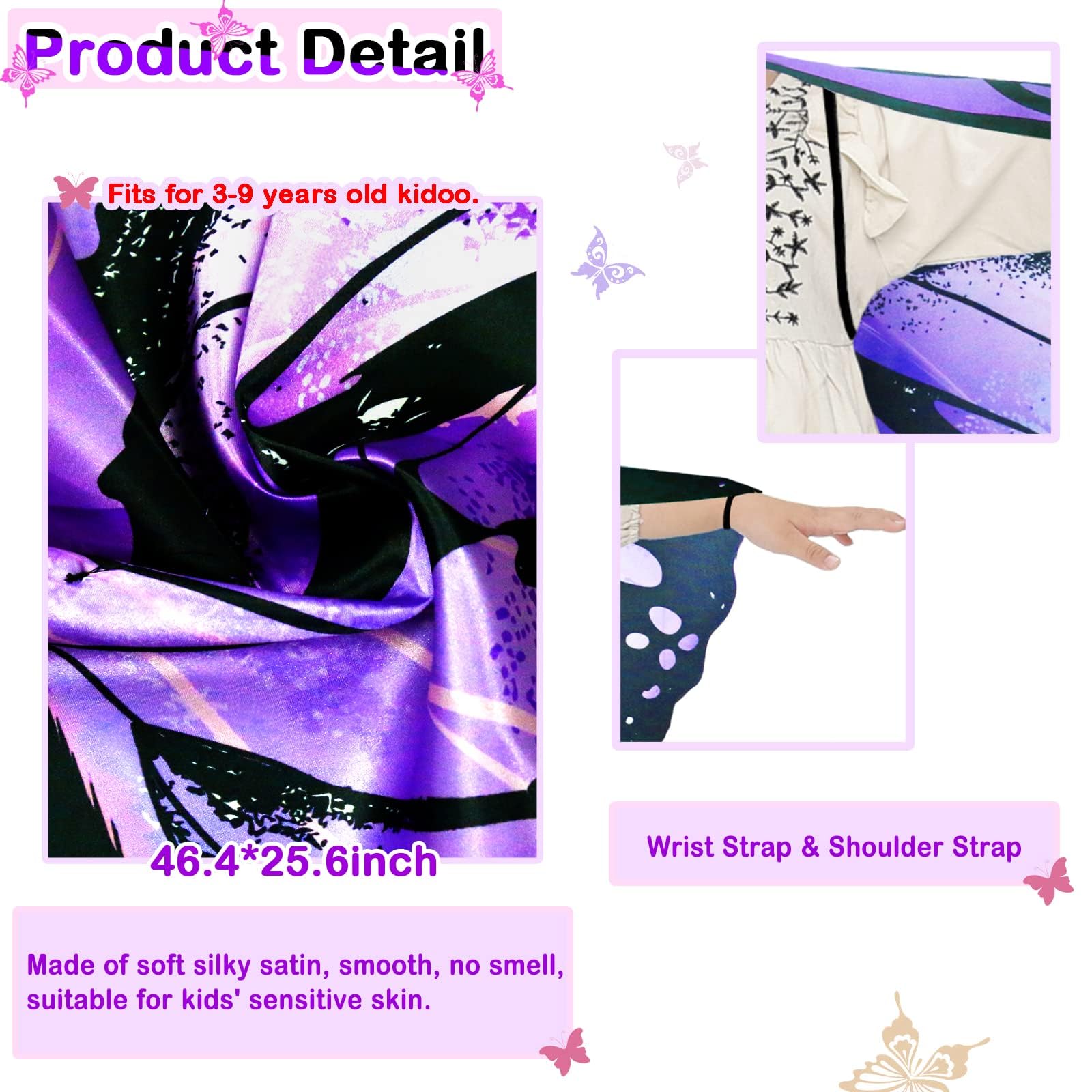 IROLEHOME Butterfly Wings Costume for Girls – Fairy Dress-Up Set with Mask & Headband (Ages 3-8)