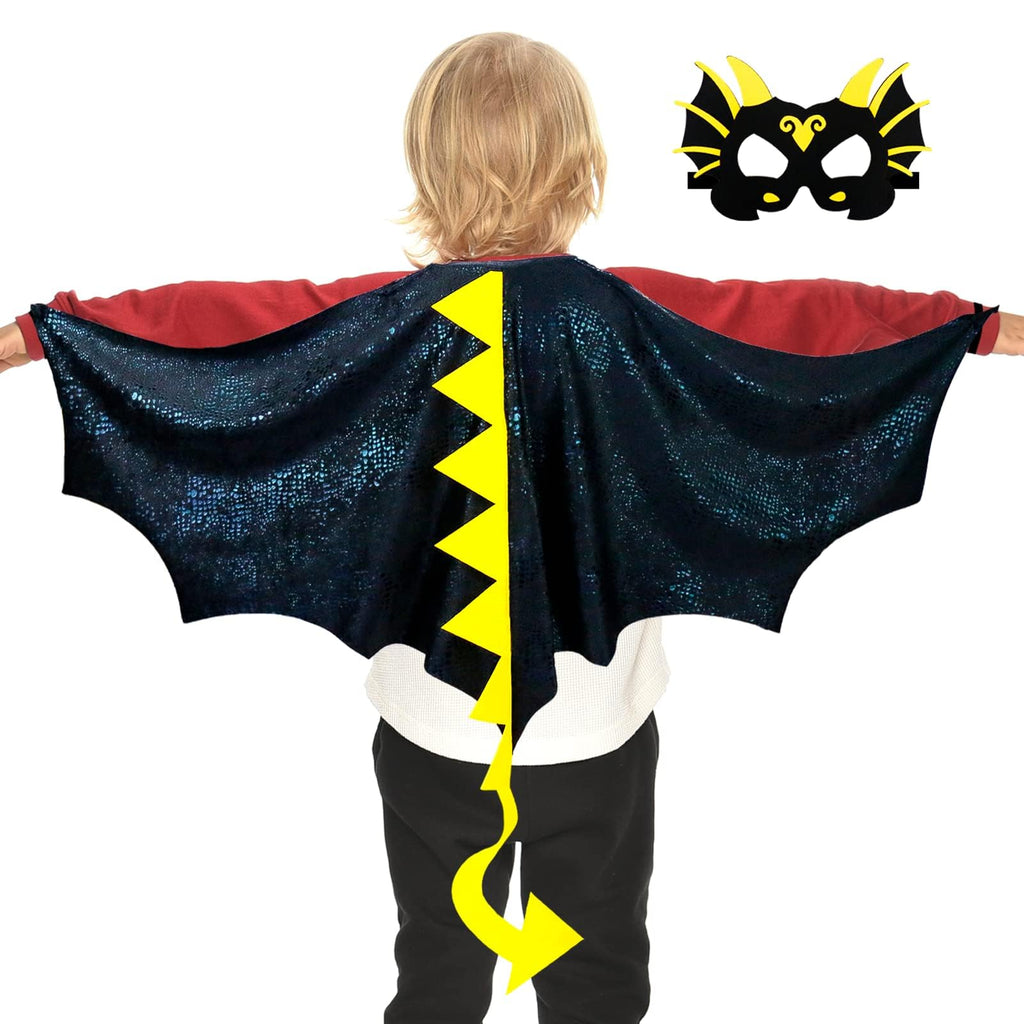 IROLEHOME Dragon Wings Costume for Kids – 46-Inch Wingspan Dinosaur Cape and Mask Set