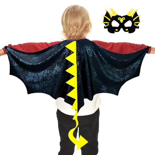 IROLEHOME Dragon Wings Costume for Kids – 46-Inch Wingspan Dinosaur Cape and Mask Set
