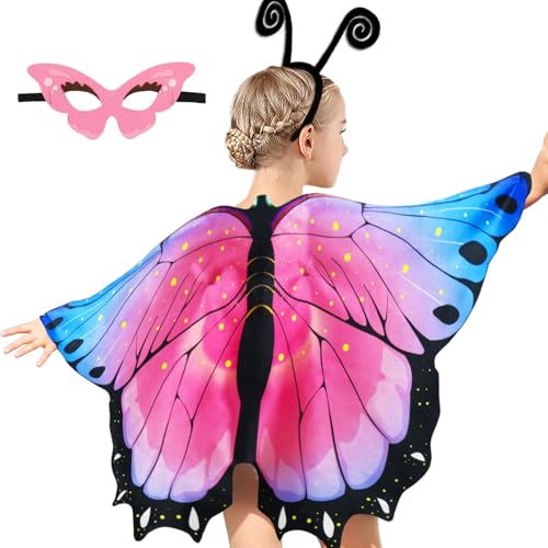 iROLEWIN Butterfly Wings Costume Set for Toddler Girls – Mask, Headband, 46.4" Cape