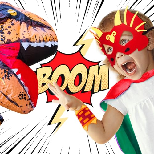 iROLEWIN Kids Dragon Costume Cape and Mask Set - 3D Spikes, Soft Lining, Ages 3-9