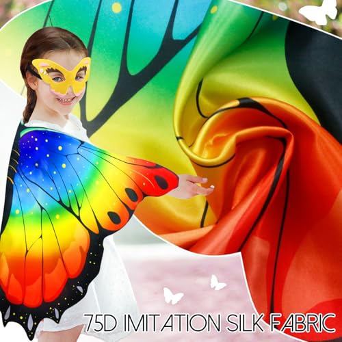 iROLEWIN Rainbow Fairy Butterfly Wings Costume Set for Toddler Kids – Includes Mask and Headband, 46.4-Inch Wingspan