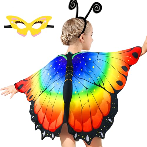 iROLEWIN Rainbow Fairy Butterfly Wings Costume Set for Toddler Kids – Includes Mask and Headband, 46.4-Inch Wingspan