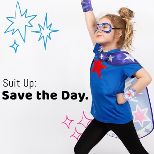 iROLEWIN Star Superhero Cape and Mask Set for Kids – 4-Piece Dress-Up Costume with Gauntlets