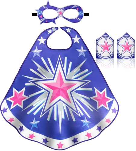 iROLEWIN Star Superhero Cape and Mask Set for Kids – 4-Piece Dress-Up Costume with Gauntlets