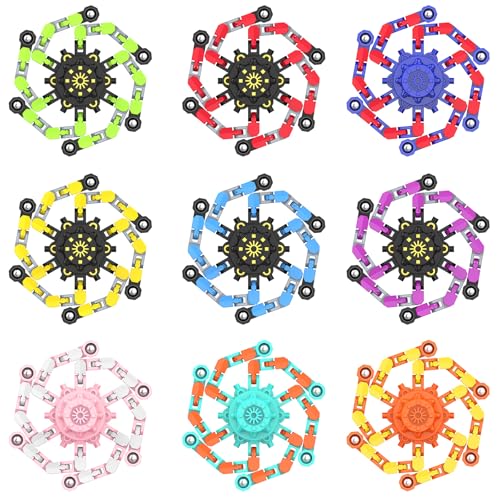 Irvotbes Transformable Fidget Spinners - 9 Pack Deformable Chain Stress Relief Toys for Kids and Adults