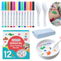 IRWPITW Magic Drawing Pen Bundle: 12 Colors Floating Ink Water Pens with Spoons & Towel for Kids