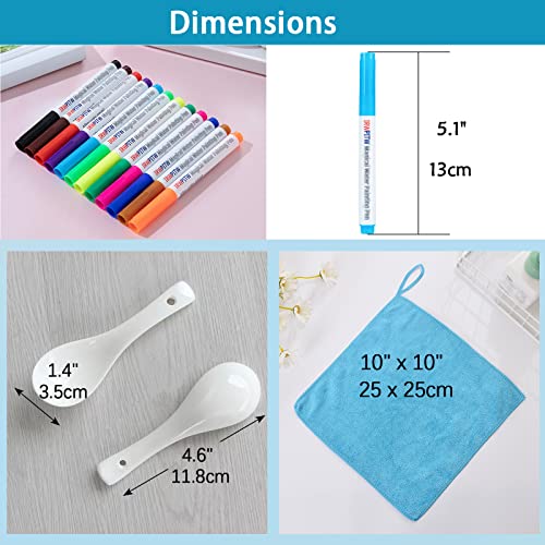 IRWPITW Magic Drawing Pen Bundle: 12 Colors Floating Ink Water Pens with Spoons & Towel for Kids