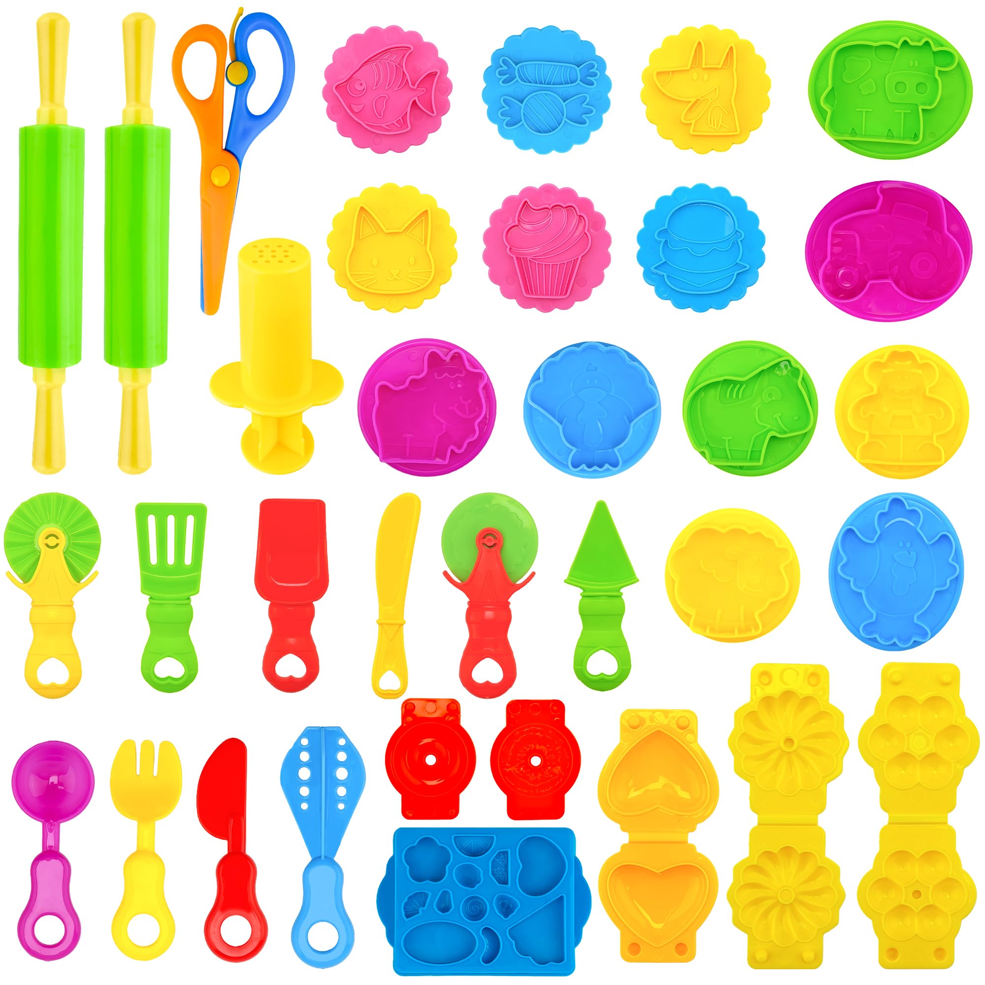 iShyan 33-Piece Dough Tool Set – Rolling Pins, Extruder, Scissors & Molds for Kids