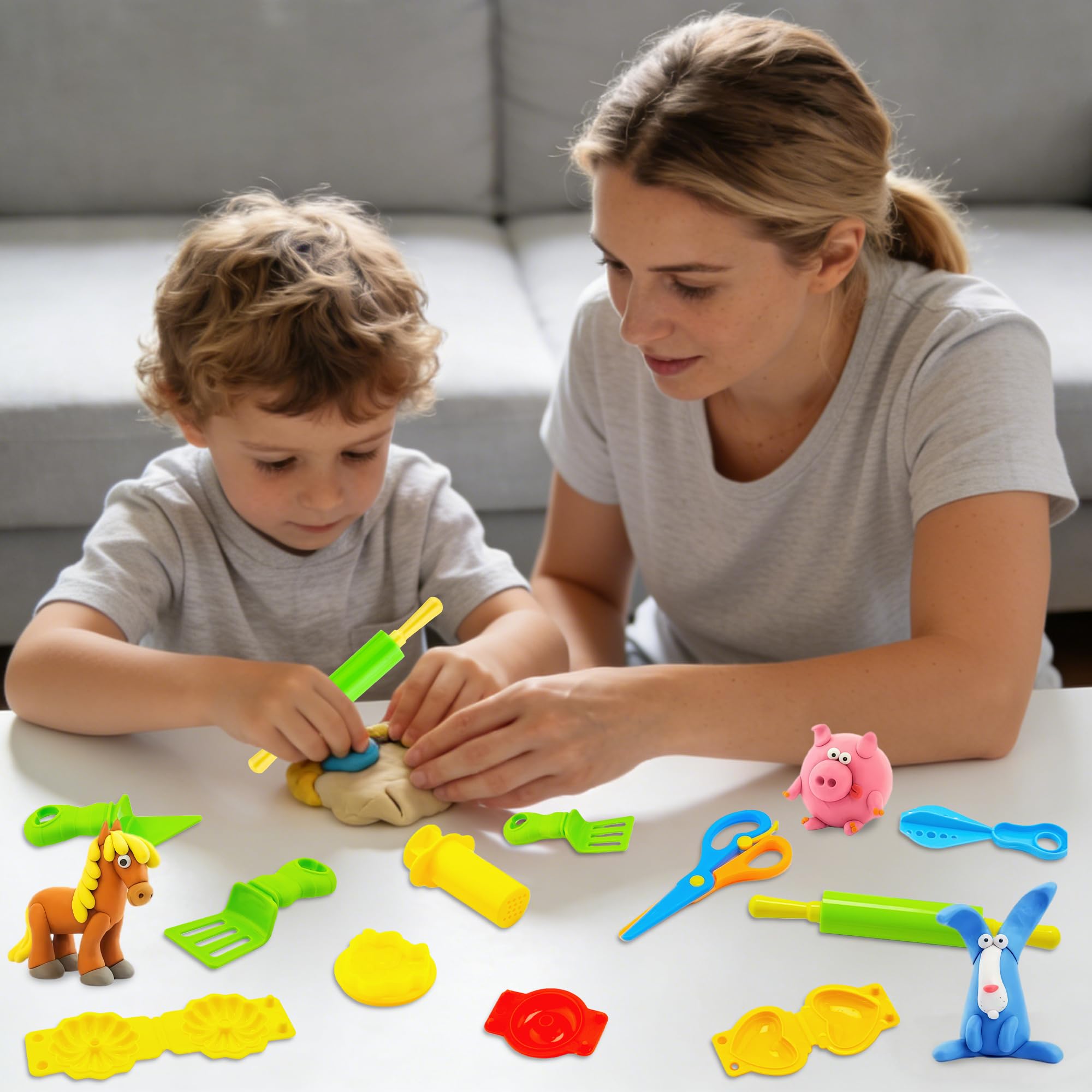 iShyan 33-Piece Dough Tool Set – Rolling Pins, Extruder, Scissors & Molds for Kids