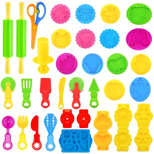 iShyan 33-Piece Dough Tool Set – Rolling Pins, Extruder, Scissors & Molds for Kids