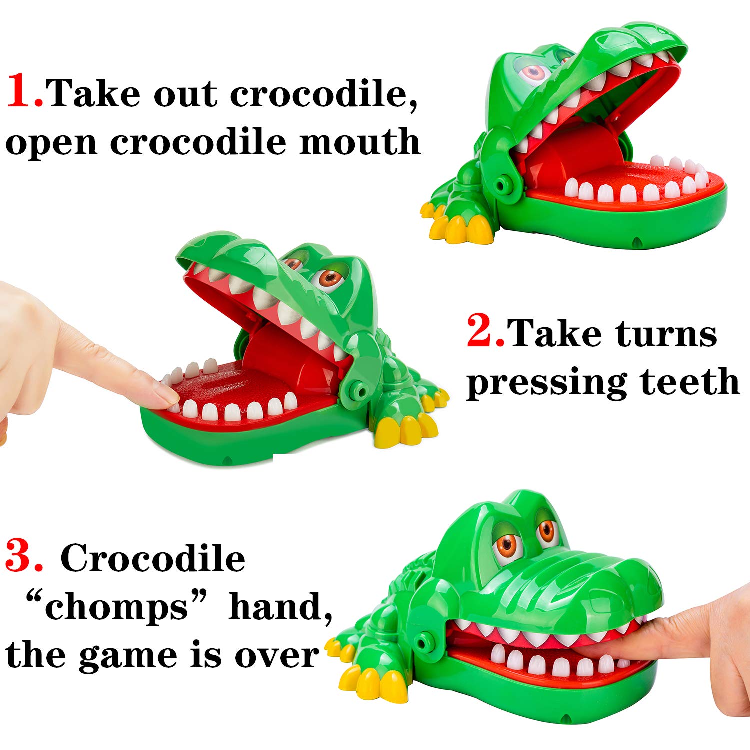 iShyan Crocodile Teeth Game for Kids - Biting Finger Dentist Toy, 1-4 Players, Portable Travel Game