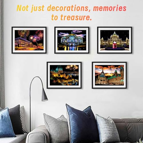 Iskueal Scratch Art for Adults – 8 A4 Cityscape Panels (Prague/Ottawa) with Tools