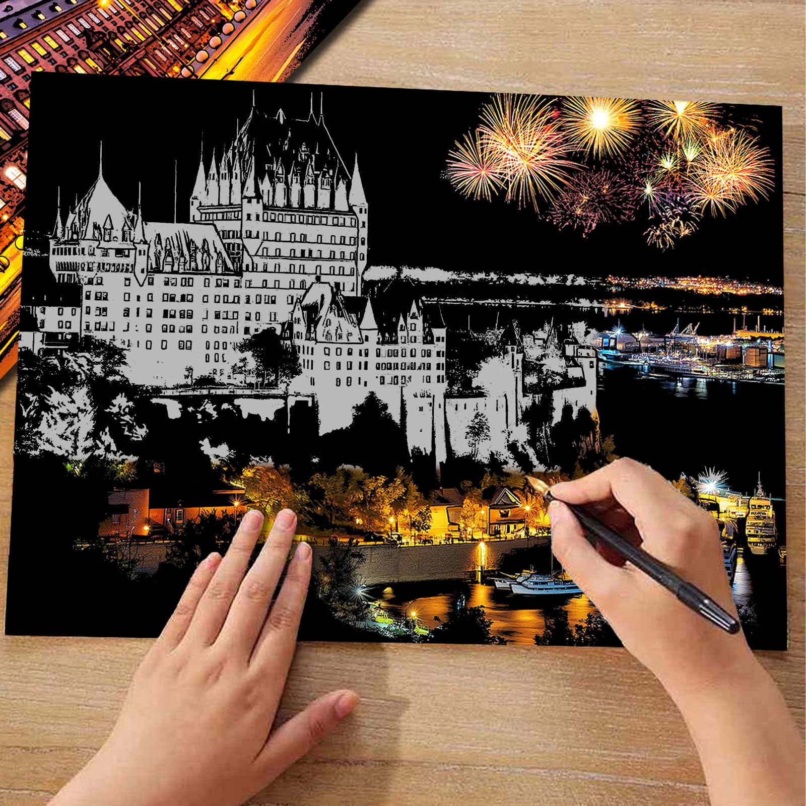 Iskueal Scratch Art for Adults – 8 A4 Cityscape Panels (Prague/Ottawa) with Tools