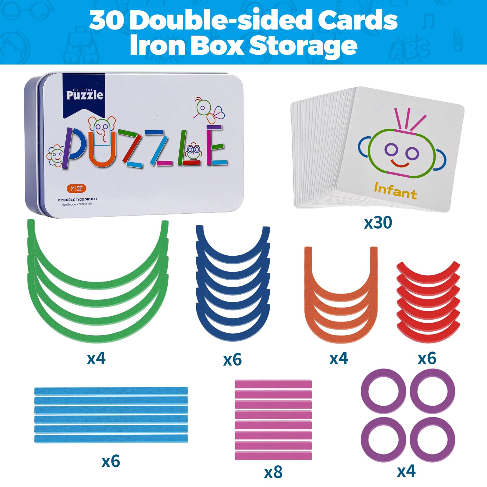 ISMETACU STEM Montessori Puzzle Toy – Shape Matching & Ring Stacking for Ages 3-6