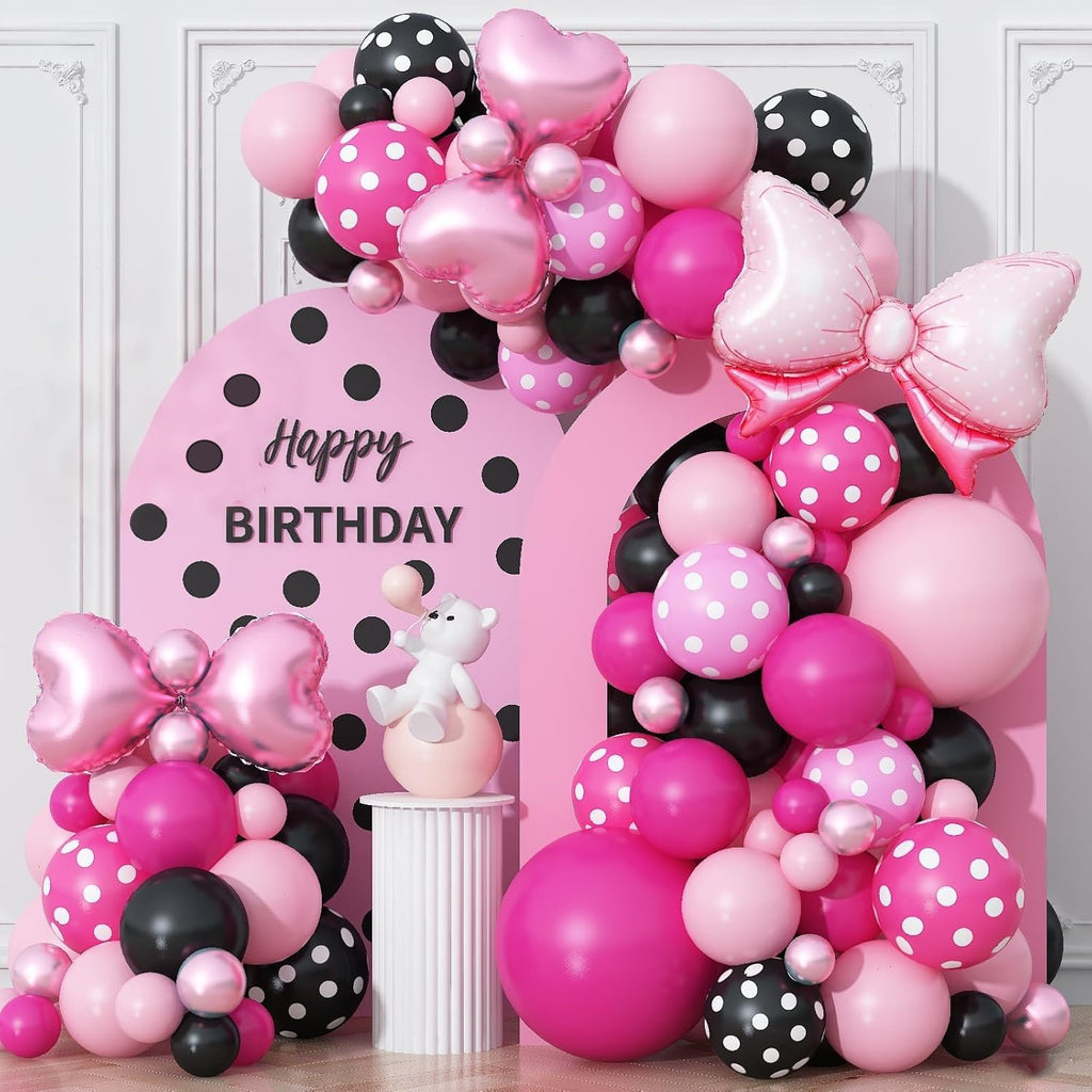 Isndare Pink and Black Balloons Arch Garland Kit - 106+ Latex Balloons with Bow and Heart Foil for Birthday Baby Shower Wedding Decor