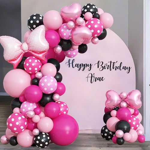 Isndare Pink and Black Balloons Arch Garland Kit - 106+ Latex Balloons with Bow and Heart Foil for Birthday Baby Shower Wedding Decor