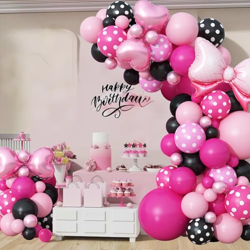 Isndare Pink and Black Balloons Arch Garland Kit - 106+ Latex Balloons with Bow and Heart Foil for Birthday Baby Shower Wedding Decor