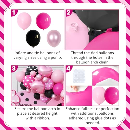 Isndare Pink and Black Balloons Arch Garland Kit - 106+ Latex Balloons with Bow and Heart Foil for Birthday Baby Shower Wedding Decor