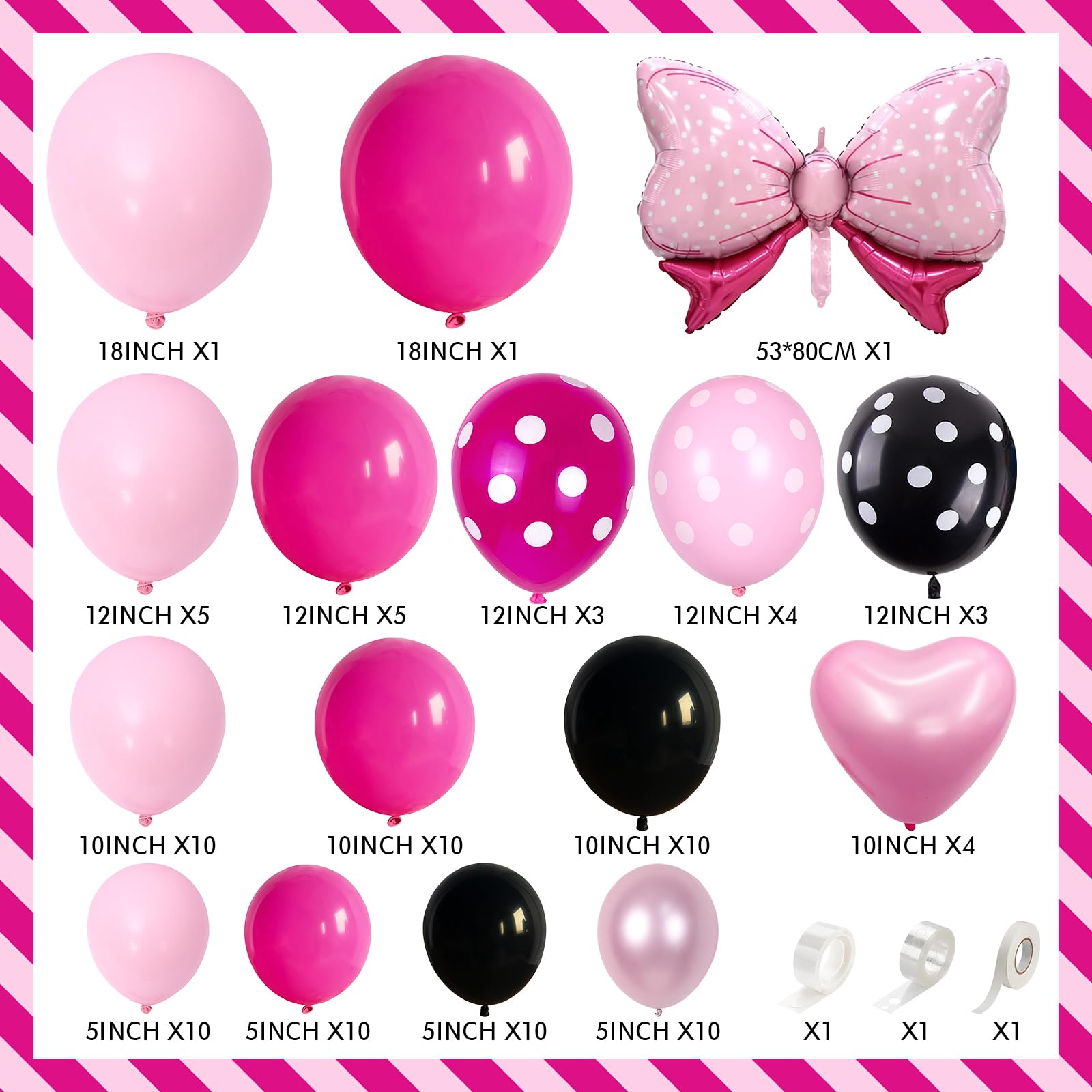 Isndare Pink and Black Balloons Arch Garland Kit - 106+ Latex Balloons with Bow and Heart Foil for Birthday Baby Shower Wedding Decor