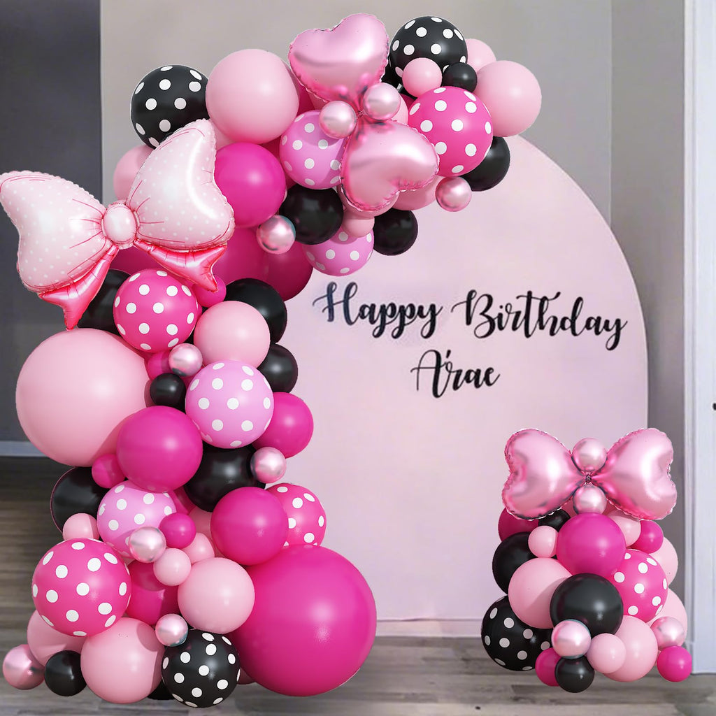 Isndare Pink and Black Balloons Arch Garland Kit - 106+ Latex Balloons with Bow and Heart Foil for Birthday Baby Shower Wedding Decor