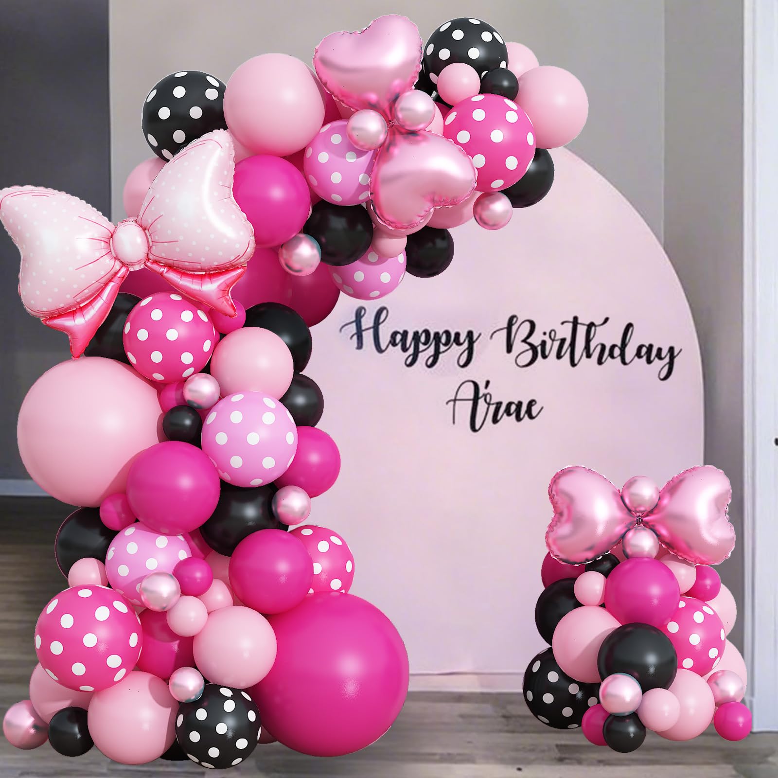 Isndare Pink and Black Balloons Arch Garland Kit - 106+ Latex Balloons with Bow and Heart Foil for Birthday Baby Shower Wedding Decor