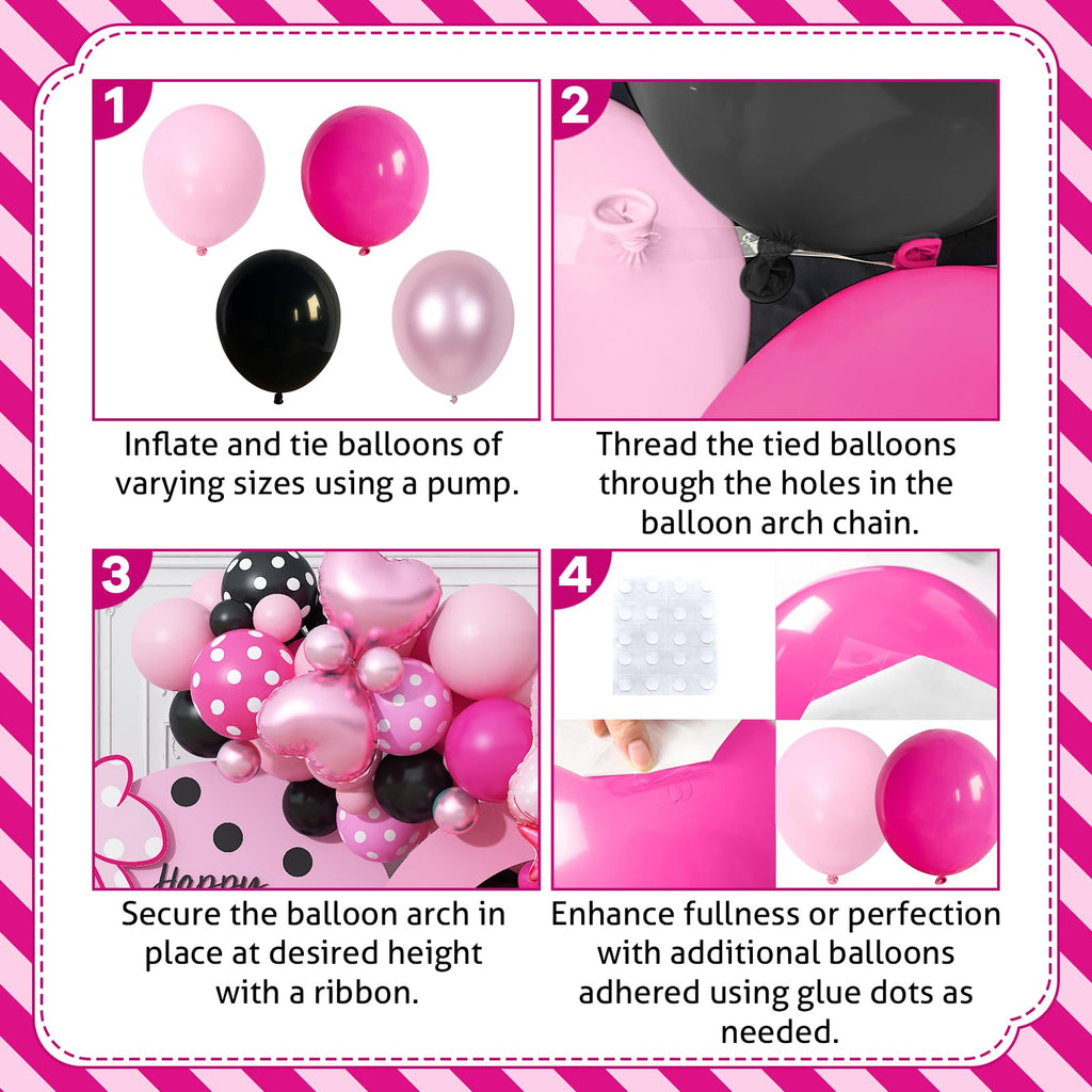 Isndare Pink and Black Balloons Arch Garland Kit - 106+ Latex Balloons with Bow and Heart Foil for Birthday Baby Shower Wedding Decor