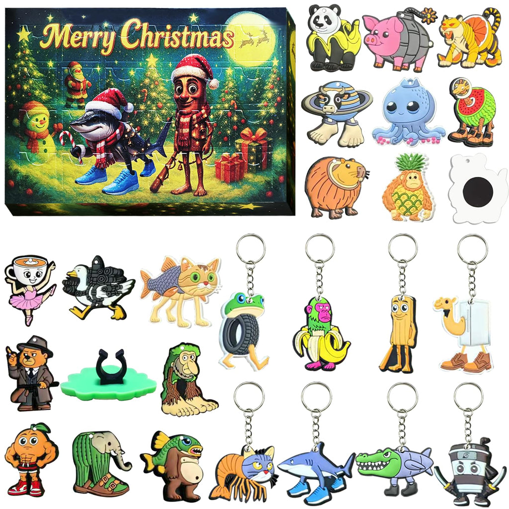 Italian Brainrot Advent Calendar 24 Days Countdown with Meme-Style Figurines – Pencil Toppers, Keychains & Magnets for Kids Ages 3+