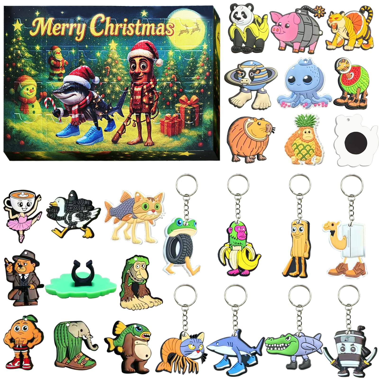 Italian Brainrot Advent Calendar 24 Days Countdown with Meme-Style Figurines – Pencil Toppers, Keychains & Magnets for Kids Ages 3+