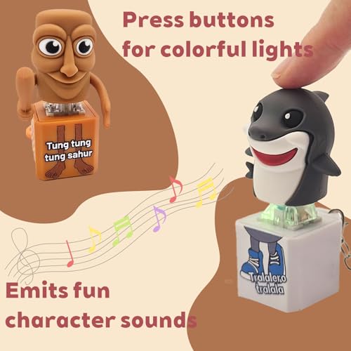 Italian Brainrot Clicker Fidget Keychain 2-Pack: Shark & Sahur with Sound and LED Light