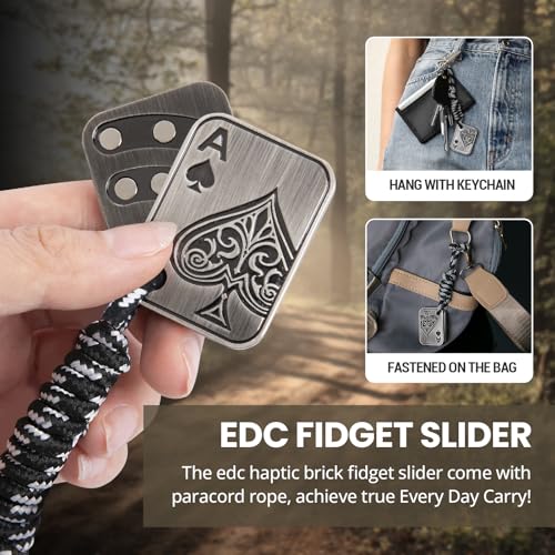 ITOKEY Metal Fidget Slider with Paracord Rope - Poker Card Magnet Toy for Anxiety Relief