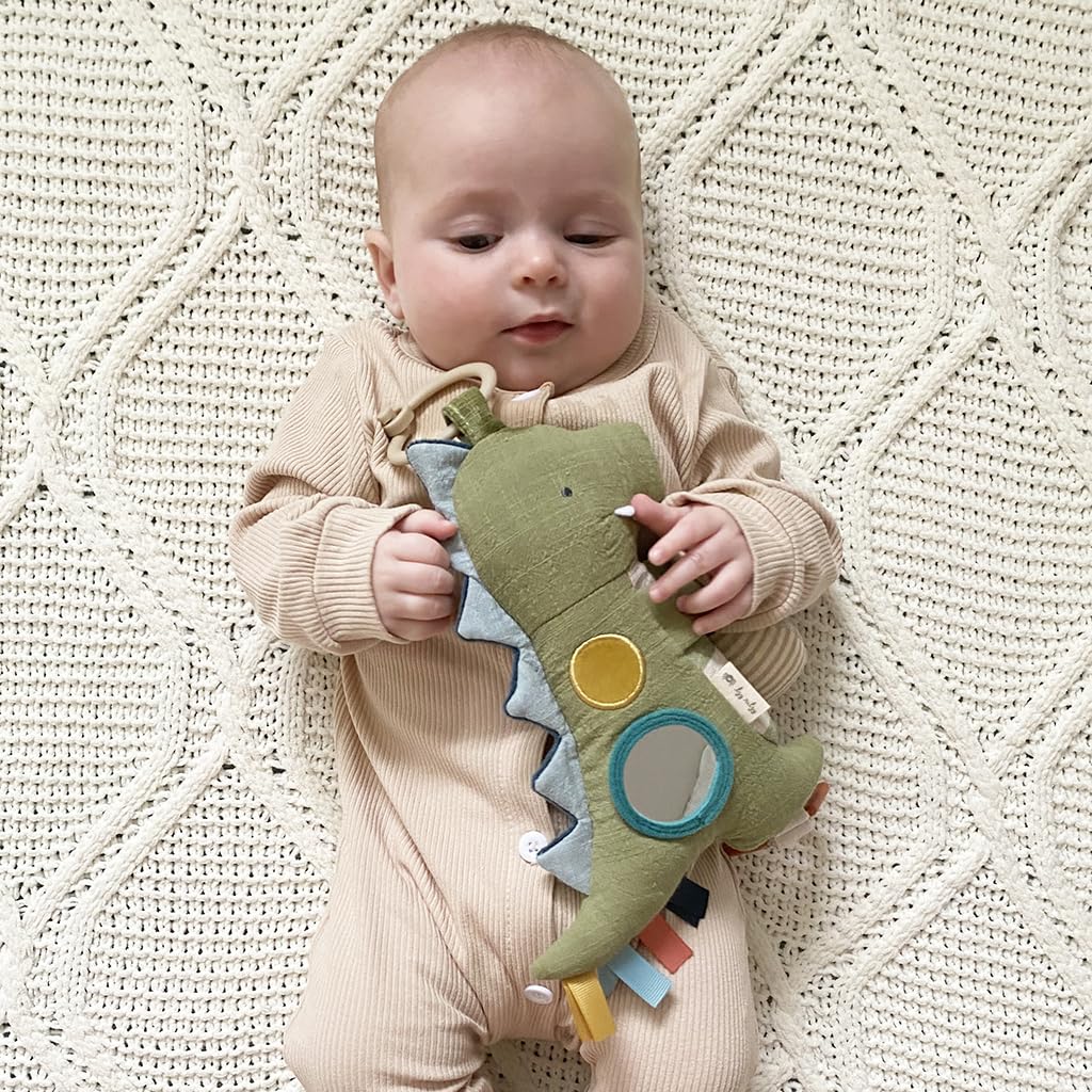 Itzy Ritzy Bitzy Traveler Dinosaur Car Seat & Stroller Toy – Sensory Crinkle Rattle Textures