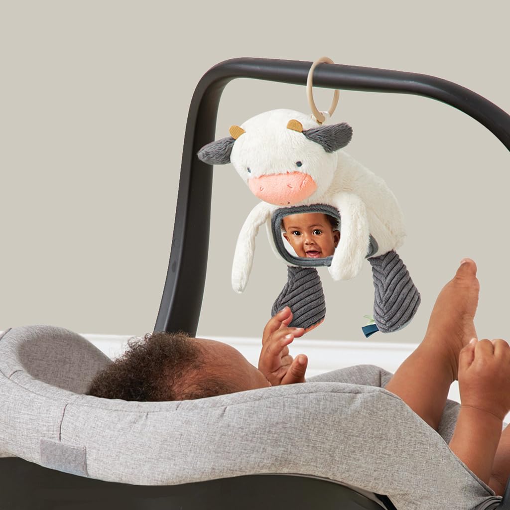 Itzy Ritzy Cow Tummy Time Mirror with Crinkle & Jingle Sounds for Sensory Play