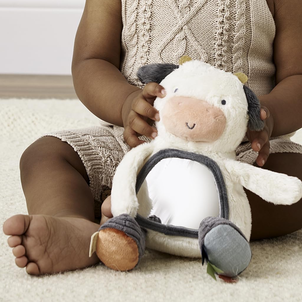 Itzy Ritzy Cow Tummy Time Mirror with Crinkle & Jingle Sounds for Sensory Play