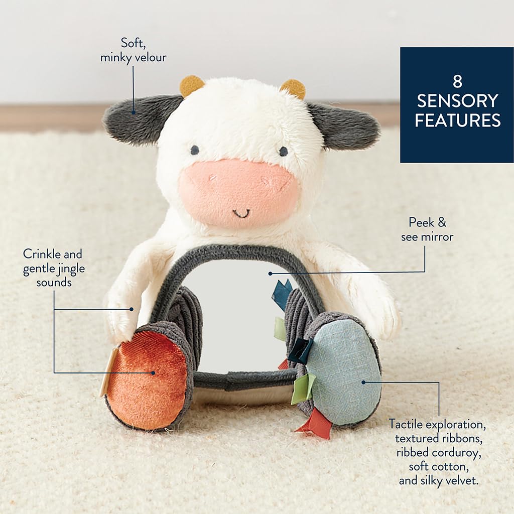 Itzy Ritzy Cow Tummy Time Mirror with Crinkle & Jingle Sounds for Sensory Play