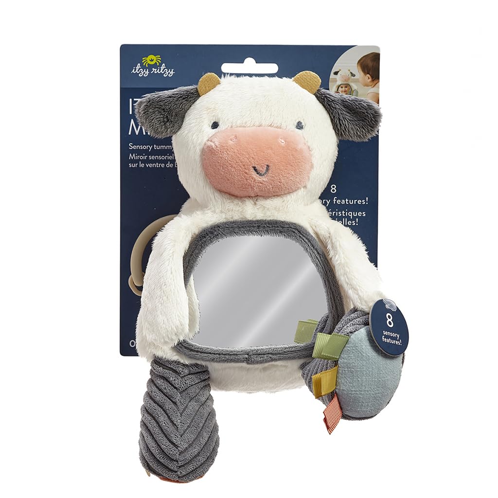 Itzy Ritzy Cow Tummy Time Mirror with Crinkle & Jingle Sounds for Sensory Play