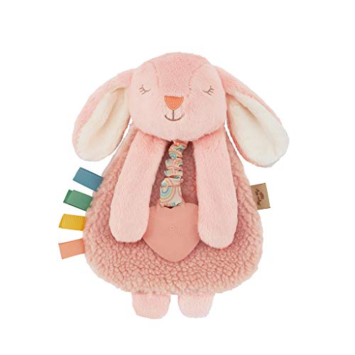 Itzy Ritzy Pink Bunny Lovey with Silicone Teether – Soft Sherpa & Minky Baby Security Blanket