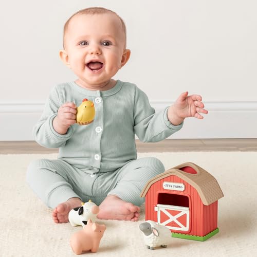 Itzy Ritzy Put & Take Activity Toy – Sensory Farm Set with 4 Squeezable Pieces for Infants & Toddlers