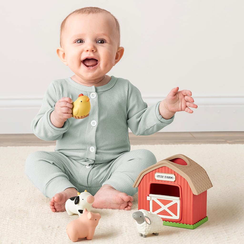 Itzy Ritzy Put & Take Activity Toy – Sensory Farm Set with 4 Squeezable Pieces for Infants & Toddlers