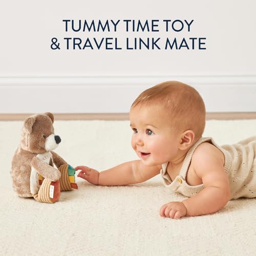 Itzy Ritzy Sensory Tummy Time Toy Mirror – Bear with Crinkle & Jingle Sounds, Textures, and Self-Discovery Mirror for Infants 0+ Months